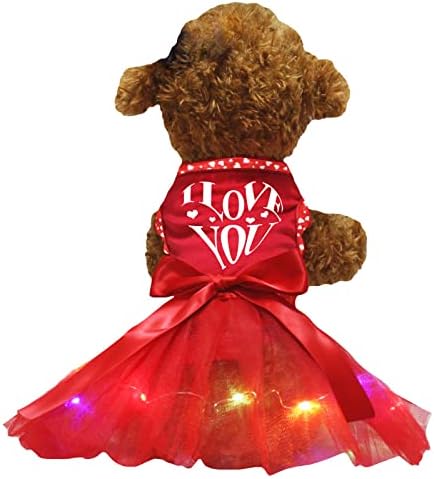 Petitebella Seni Seviyorum Kalp Yavru Köpek Elbisesi (Kırmızı / Kırmızı LED, X-Large)