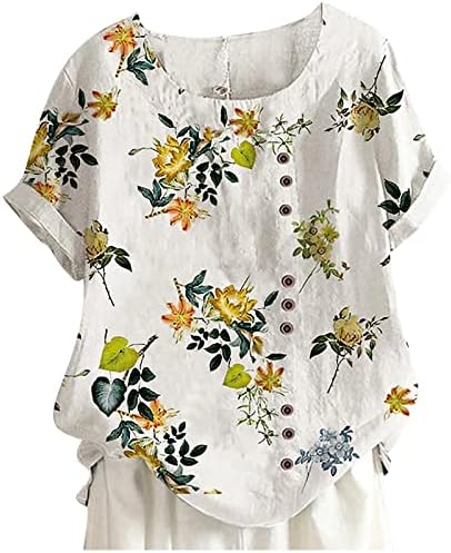Bluz Bayan Yaz Sonbahar 2023 Giyim Kısa Kollu Ekip Boyun Grafik Düğme Aşağı Bluz Tee Bayanlar için K5 K5