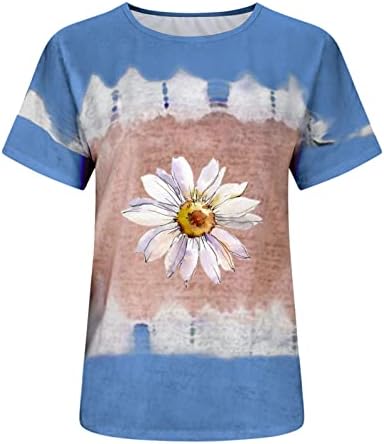 Genç Kız Gömlek Kısa Kollu Crewneck Pamuk Güneş Ayçiçeği Çiçek Grafik Casual Bluz Tshirt Kadınlar için AU