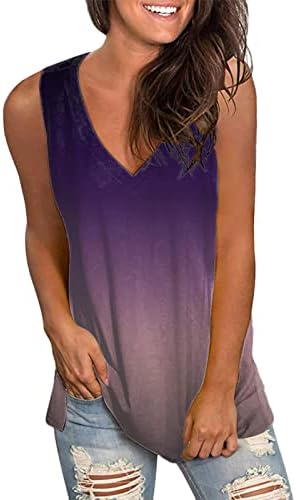 Egzersiz Tankı Üstleri Kadınlar için Gevşek Fit Degrade Grafik Tankları Yelek Yaz Kolsuz Moda Rahat Koşu egzersiz tişörtü