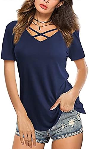 Bluz Gömlek Bayanlar için Sonbahar Yaz Giyim Moda Kısa Kollu V Boyun Pamuk Brunch Wrap Alevlendi Geniş Bacak Tshirt