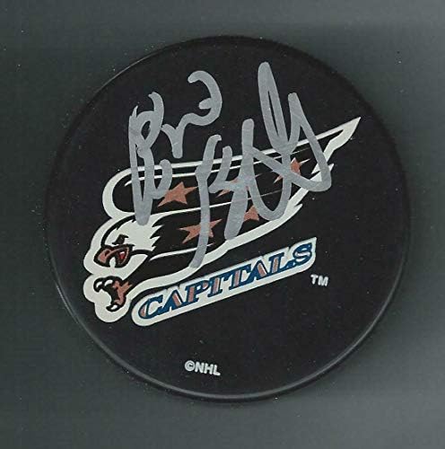 Brian Bellows İmzalı Washington Başkentleri Kartal Logosu Hatıra Diski-İmzalı NHL Diskleri