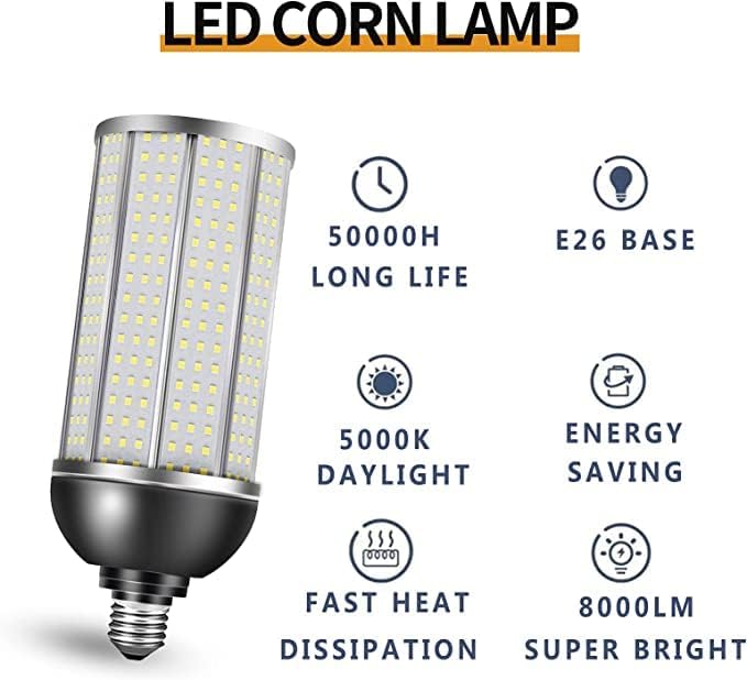 Otaı LED Ampul garaj ışığı Mısır Ampul Süper Parlak 80 W [800 W Eşdeğer], 8000 Lümen E26 LED Ampul, Günışığı 5000 K Kapalı