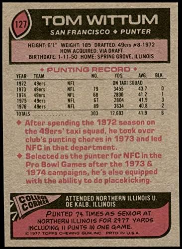 1977 Topps 127 Tom Wittum San Francisco 49ers (Futbol Kartı) NM / MT 49ers Kuzey Illinois