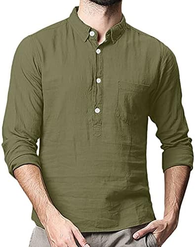 GDJGTA erkek Katı Yaka Çok Cep Turn-Aşağı Pamuklu Gömlek Baggy Yaz Keten erkek Bluz Erkek T Shirt