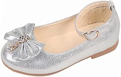 Yürümeye başlayan küçük kız ayakkabı Mary Jane Düğün Nedime Düşük Topuk Prenses çiçekli ayakkabı Parti okul ayakkabısı (Gümüş,
