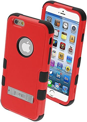 Standlı Asmyna iPhone 6 Tüf Hibrit Telefon Koruyucu Kapak-Perakende Ambalaj-Doğal Kırmızı / Siyah