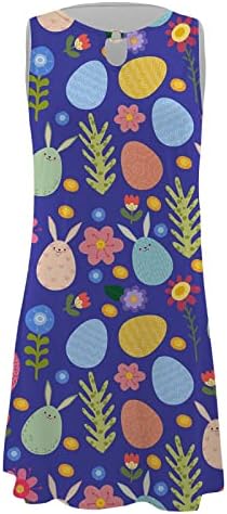 lcepcy Paskalya Yaz Kolsuz Elbise Kadınlar için Yuvarlak Boyun Hollow Out Sundress Renkli Tavşan Baskılı Plaj Giysileri
