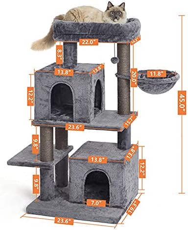 45 İnç Çok Seviyeli kedi Kulesi, kedi ağacı, Çok seviyeli kedi kınamak, Hamak ve Sisal kaplı Tırmalama direkleri, 2 lüks