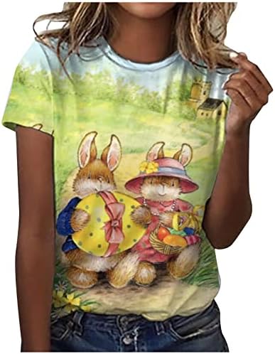 Paskalya Gömlek Kadınlar için Tavşan Gömlek Sevimli Tavşan Grafik Tee Yaz Casual Crewneck Kısa Kollu Tee Üst