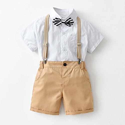 Bebek Erkek Beyefendi Resmi Kıyafetler Set Küçük Çocuklar Papyon Gömlek ve Önlük Kısa Pantolon Düğün Yaz Giyim
