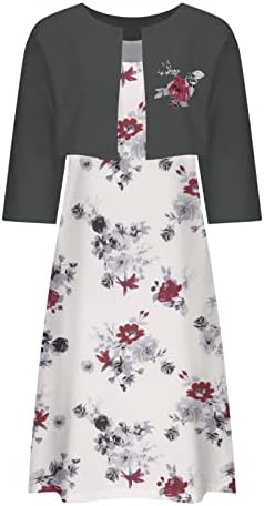 Bayan Yaz Casual Midi Elbiseler 2 Parça Midi Elbise Kıyafetler Kolsuz Çiçek Baskı Elbise ve Yarım Kollu Hırka Üstleri