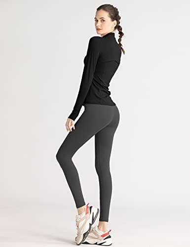 Gacaky kadın Slim Fit Egzersiz Koşu Parça Ceketler Tam Zip-up Yoga Atletik Ceket Başparmak Delikleri ile