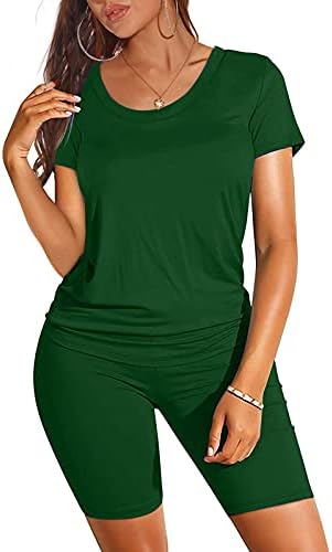 HDgTSA Kadın Eşofman İki Parçalı Kısa Kollu Ekip Boyun T - Shirt Yüksek Bel Kısa Yoga Setleri