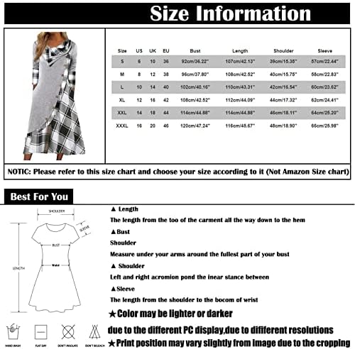 NOKMOPO Parti Elbise Kadınlar için Artı Boyutu Moda Ekose Dikiş Düğme Cepler Boyun Uzun Kollu Elbise