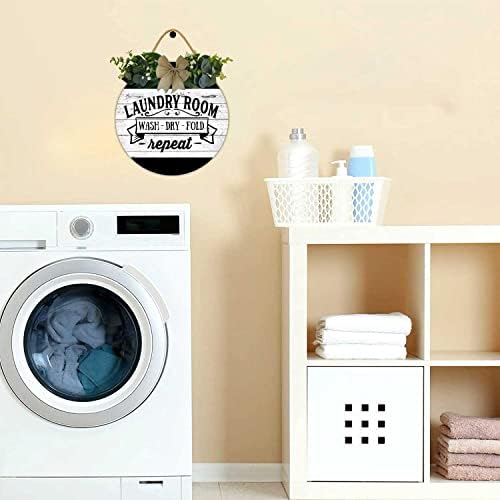 Çamaşır Odası Eğlenceli Yükler Yıkama Kuru Katlama Tekrar İşareti,Yeni Ev için Eve Taşınma Plaketi Hediyeleri, Rustik Yuvarlak