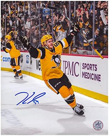 Jake Guentzel İmzalı Pittsburgh Penguins Gol Kutlaması 8x10 Fotoğraf İmzalı NHL Fotoğrafları