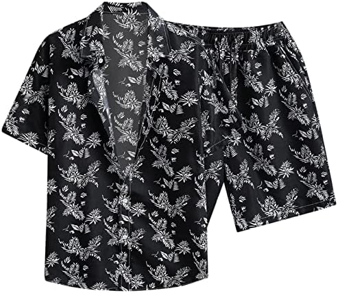 2023 Yeni Erkek Gömlek Şort plaj pantolonları Takım Elbise Hawaiian Çiçek 2 Parça Kıyafetler Set Mens için