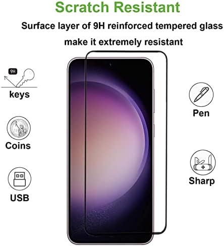 2 Paket Kenardan Kenara Temperli Cam Ekran Koruyucu Samsung Galaxy S23 Plus / S23+ 5G (6,6 inç, 2023 Sürümü), Siyah İpek