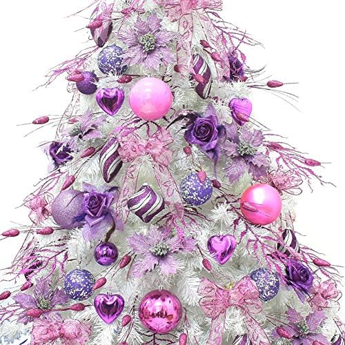 YUMUO Yapay Noel Ağaçları, Beyaz Noel Ağacı Süsleri ve Metal Katlanabilir Standlı Süs Eşyaları, Montajı Kolay-Mor 210cm (7ft)