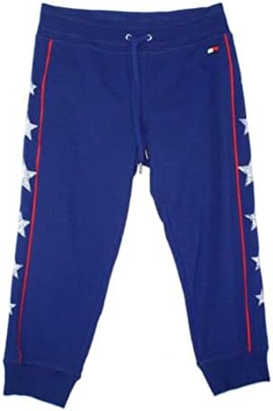 Tommy Hılfıger Spor Bayan Mavi Streç Nervürlü Orta Rise İpli Aktif Giyim Kırpılmış Pantolon XS