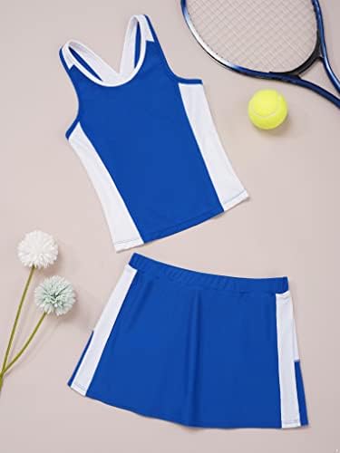 Kaerm Çocuk Kız Atletik 2 Adet evaze elbise şort takımı Tenis Golf Spor Elbise Kıyafetler Mayolar Mavi C 12