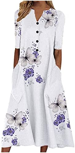 Kadınlar Casual Yaz Elbiseler 2023 Bahar Ekip Boyun Fırfır Kısa Kollu Çiçek Vintage Dökümlü Maxi Elbise