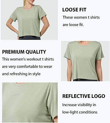 GRAMVAL Bayan Kırpılmış T Shirt, Kısa Kollu Ekip Boyun Tee Atletik Egzersiz Gym Yoga Tişörtü Tops
