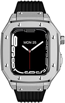 DZHTUS Alaşım İzle Vaka Kayışı Apple Watch Serisi İçin 7 6 5 4 SE 45mm 42mm 44mm Lüks Metal Kauçuk Paslanmaz çelik Saat modifikasyon