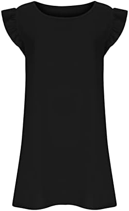 HTHJSCO 2023 kadın Yaz Fırfır Kolsuz O-boyun Mini Elbise Düz Renk Tankı Elbise Slim Fit Bir Çizgi Plaj Elbiseler Sundress