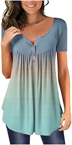 Kadınlar için yaz Üstleri Gizlemek Göbek Tunikler Kısa Kollu Flowy Babydoll Henley Gömlek Pilili Köylü Bluzlar Tayt