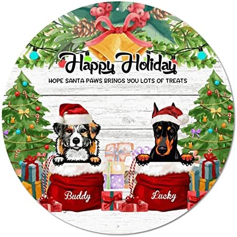 Yuvarlak Metal İşareti Özel Köpek Adı Mutlu Tatiller Noel Çelenk İşareti Metal Poster Rustik Kapı Pub İşareti Plak Adam Mağara