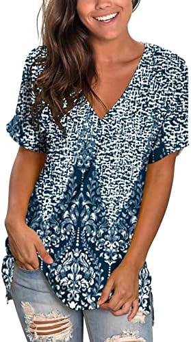 ZLOVHE Bayan Gömlek Artı Boyutu kadın İlkbahar Yaz Moda Plaj Rahat Baskı Gevşek kısa kollu tişört Üst