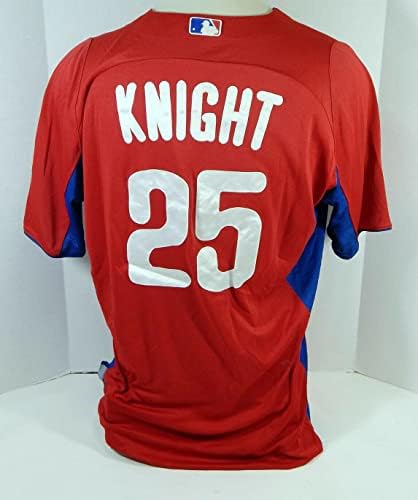 2011-13 Philadelphia Phillies Johnathan Knight 25 Oyun Kullanılmış Kırmızı Forma ST BP 2-Oyun Kullanılmış MLB Formaları
