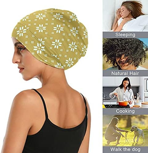Kafatası Kap Uyku Kap Çalışma Şapka Bonnet Beanies Kadınlar için Sarı Kar Taneleri Noel Yeni Yıl Uyku Kap Çalışma Şapka Saç