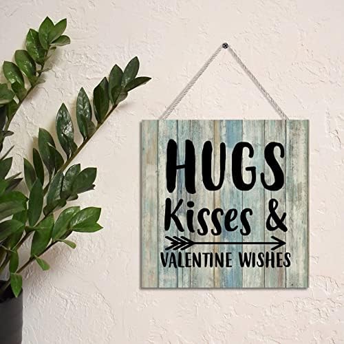 Ahşap İşareti Pozitif Kelime Hugs Kisses Ve Sevgililer Dilekler Vintage Teal Ahşap Tahıl Komik Duvar Sanatı Asılı İşareti