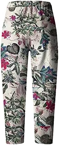 ıOPQO yazlık pantolonlar Kadınlar için Rahat Gevşek Boho Pamuk Keten Geniş Bacak Pantolon Elastik Bel Kırpılmış Pantolon