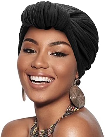 DRESHOW Kadın Türban Önceden Bağlı Bükülmüş Örgü Saç Kapak Wrap Şapka Afrika Bere Headwraps Siyah Kadınlar için Kemo Kanseri