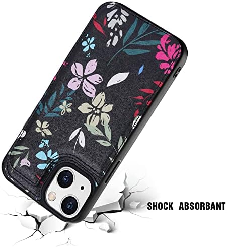 FLYEE Kadın Telefon Cüzdan Kılıf Kart Tutucu ile iPhone 14 için Uyumlu, Kırık Çiçekler Desenli Premuim Deri Takılar ekleyin,Kolayca