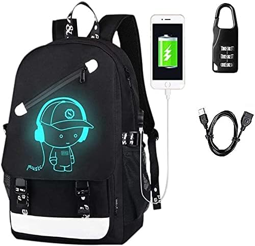 Hjkıopc Anime Aydınlık Sırt Çantası Noctilucent Okul Çantaları Sırt Çantası USB şarj portu laptop çantası Çanta Erkek Kız