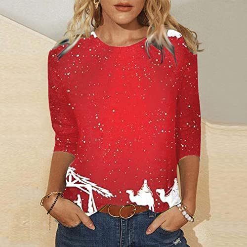 Bayan Çirkin Noel T-Shirt Komik Sevimli Noel Ağacı Santa Ren Geyiği Kar Tanesi Baskı günlük t-Shirt Bluz Tops