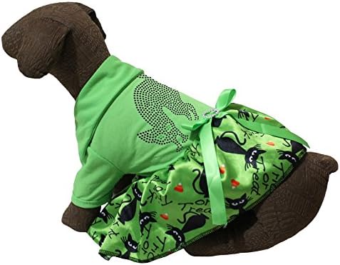 Petitebella Köpek Giysileri Köpek Elbise Siyah Kediler Yeşil Pamuk T Gömlek Kalpler Noktalar Tutu (Orta)