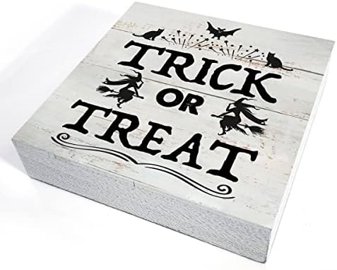 Rustik Trick or Treat Ahşap kutu işareti Sonbahar Cadılar ahşap kutu işareti Cadılar Bayramı İşareti Çiftlik Evi Ev Masa