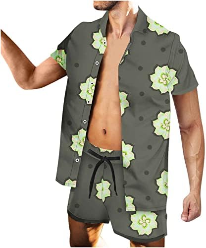 Plaj Çiçek Gömlek Setleri Erkekler için Yaz Tropikal Gömlek ve Şort Kıyafetler Erkek Rahat Şık tişört Üstleri Seti