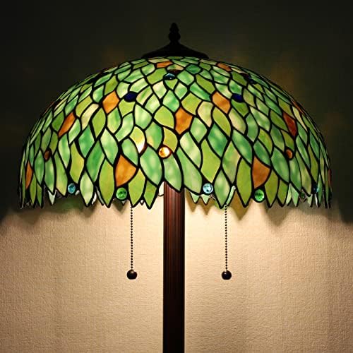 MOOVİEW Tiffany lamba Zemin lambası vitray Yaprak Başucu lambası okuma masası ışık yatak odası oturma odası için Yeşil 61