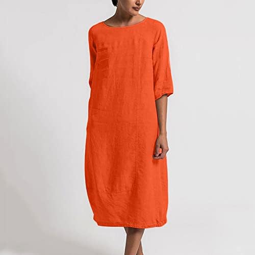 Artı Boyutu uzun elbise Kadınlar için Düz Renk Pamuk Keten Dökümlü Elbise Bayanlar Yaz Yarım Kollu O-Boyun Plaj Maxi Elbiseler