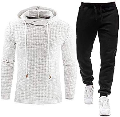 Erkek Kapüşonlu Sweatshirt Uzun Kollu Örme Hoodie Kazak Kazak ve Sweatpants Seti 2 Parça Kıyafet