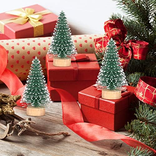 Veemoon Minyatür Noel Ağacı Ahşap Tabanlı Mini Sisal Ağaçları Yapay Kar Don Ağaçları Çam Ağaçları Minyatür Sahneler, Noel