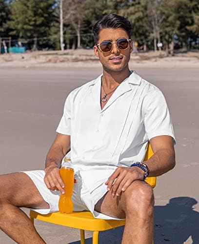COOFANDY erkek 2 Parça Kısa Set Küba Düğme Aşağı Gömlek Rahat Kısa Plaj Kıyafetleri Seti